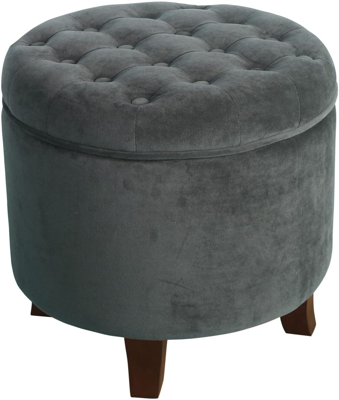 Ottomans : Fabric Upholstered Round Storage Ottoman with Removable Lid