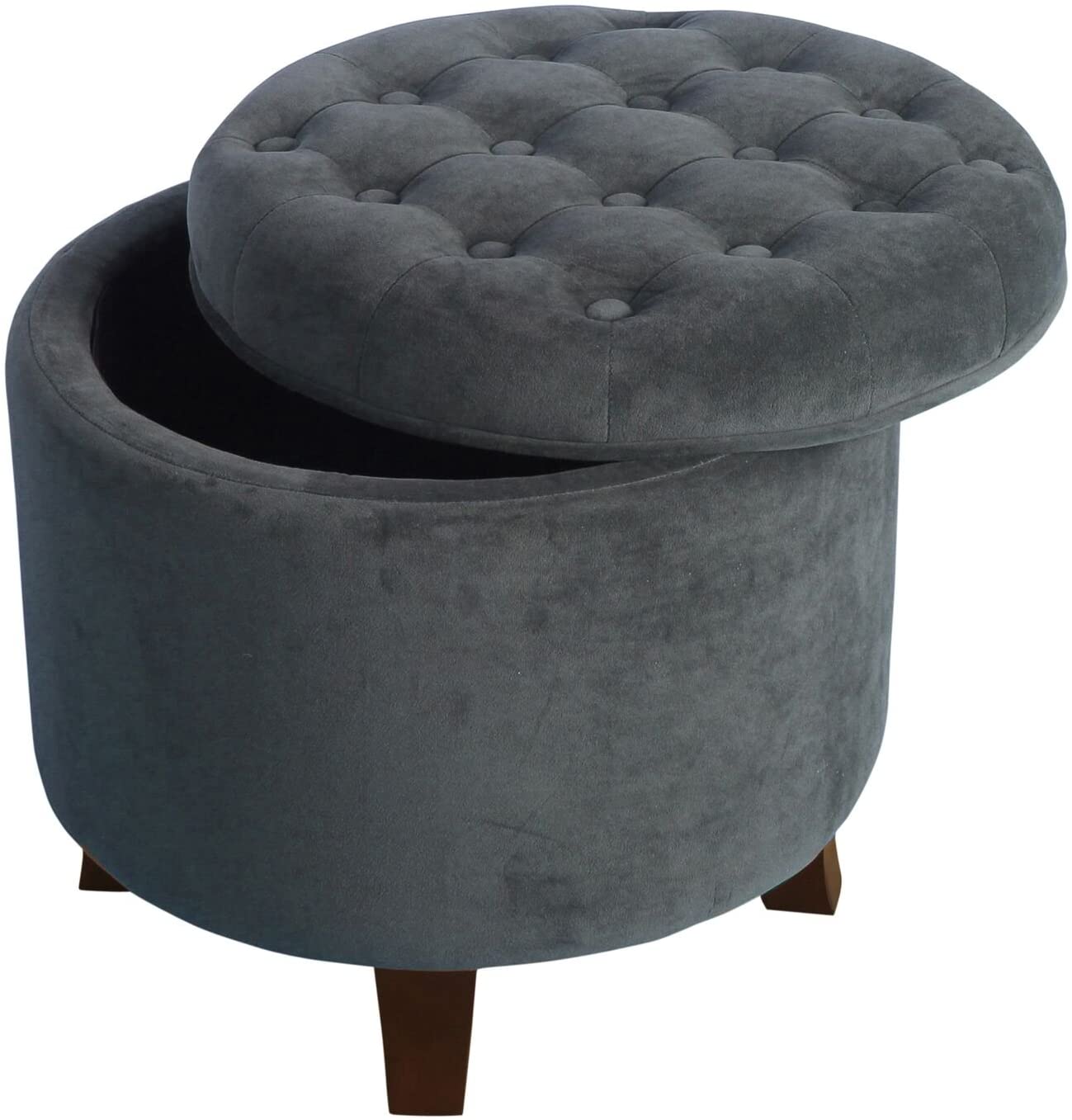 Ottomans : Fabric Upholstered Round Storage Ottoman with Removable Lid