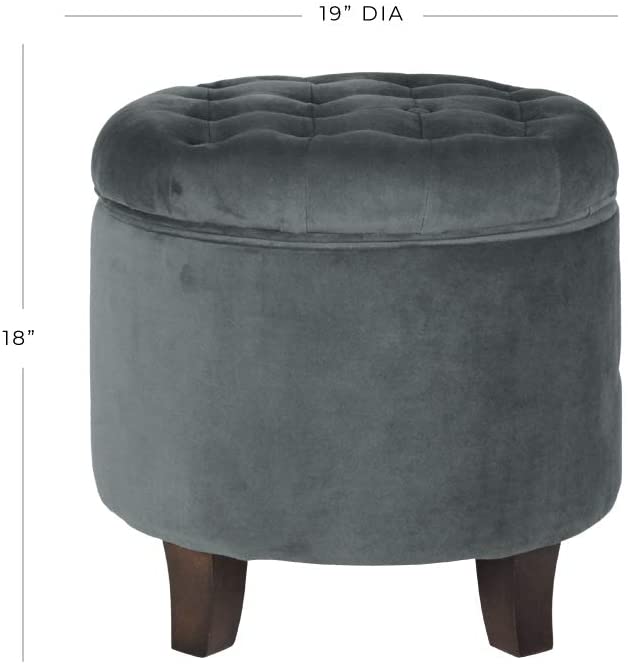 Ottomans : Fabric Upholstered Round Storage Ottoman with Removable Lid