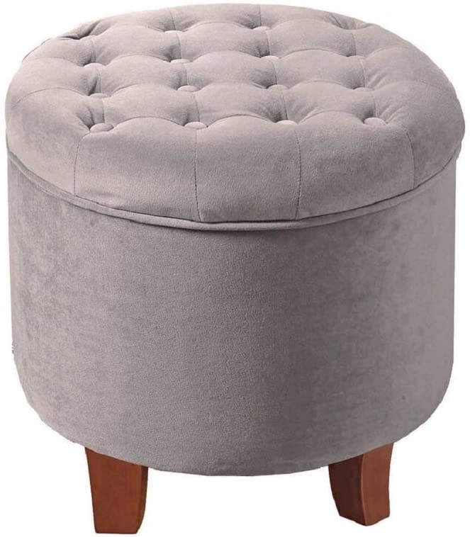 Ottomans : Fabric Upholstered Round Storage Ottoman with Removable Lid
