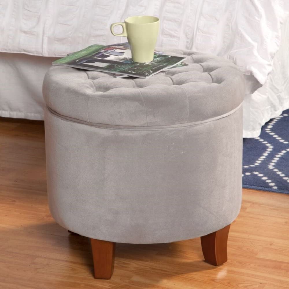 Ottomans : Fabric Upholstered Round Storage Ottoman with Removable Lid