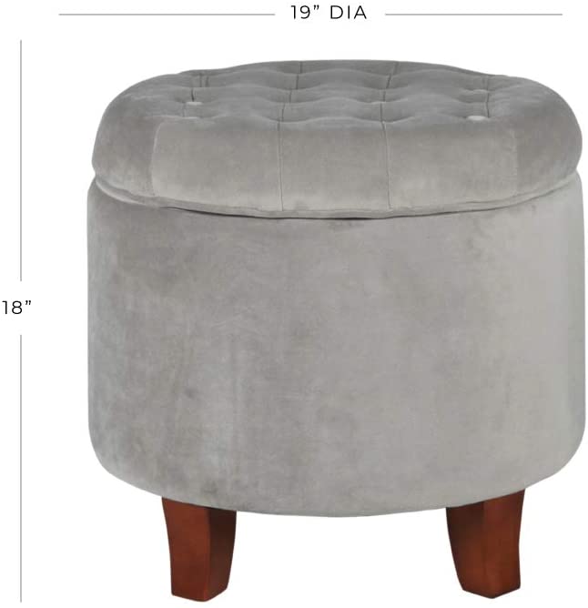 Ottomans : Fabric Upholstered Round Storage Ottoman with Removable Lid