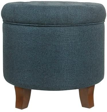 Ottomans : Fabric Upholstered Round Storage Ottoman with Removable Lid