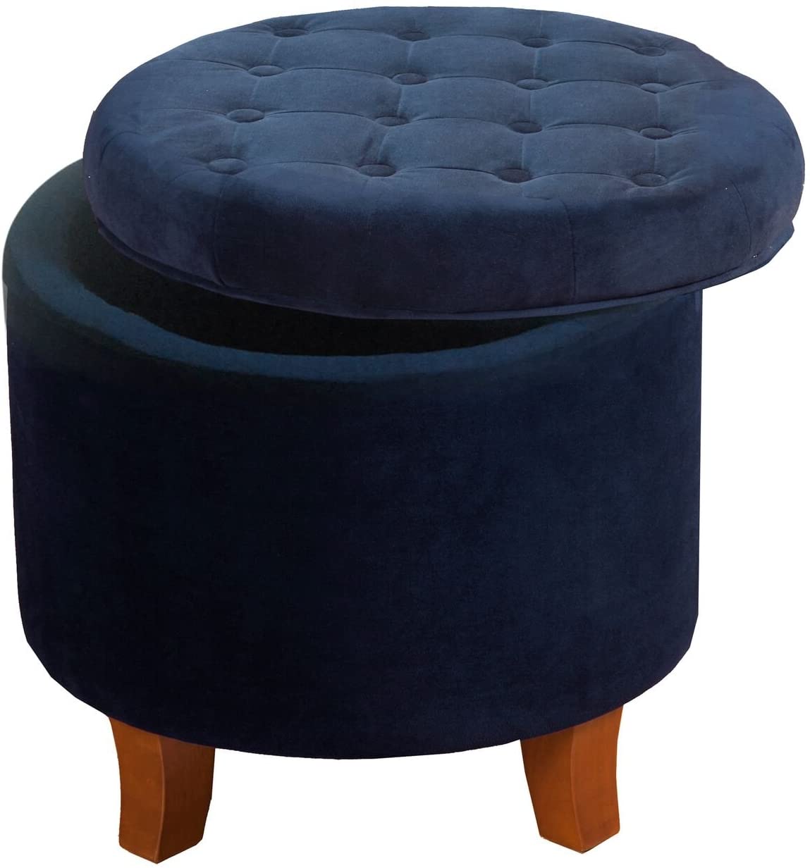 Ottomans : Fabric Upholstered Round Storage Ottoman with Removable Lid