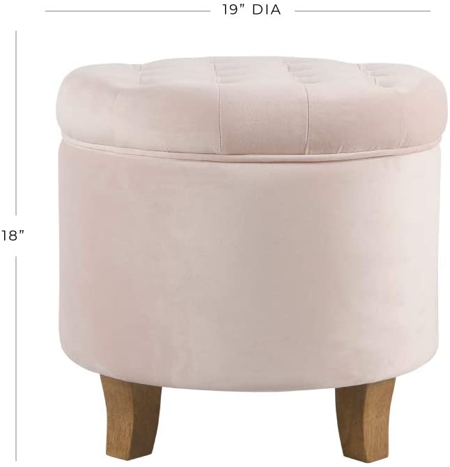 Ottomans : Fabric Upholstered Round Storage Ottoman with Removable Lid