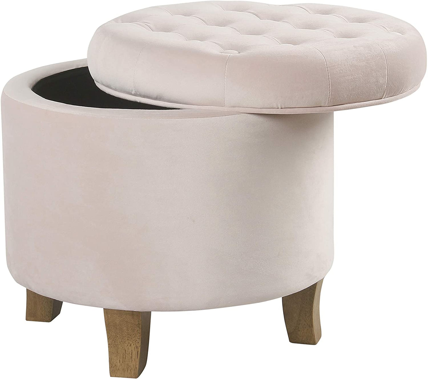 Ottomans : Fabric Upholstered Round Storage Ottoman with Removable Lid