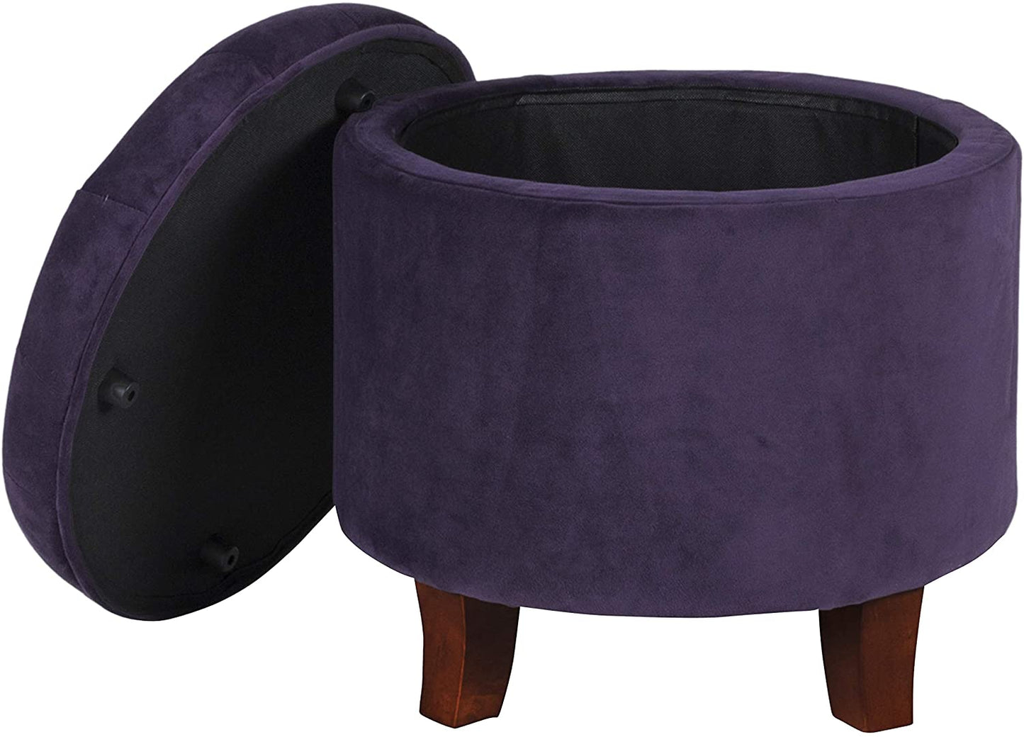 Ottomans : Fabric Upholstered Round Storage Ottoman with Removable Lid