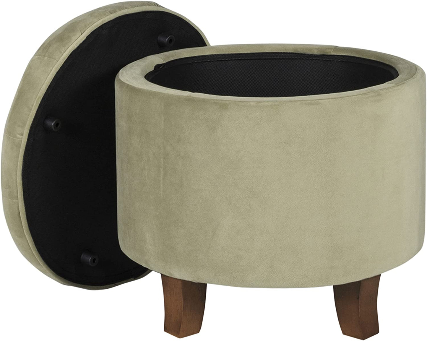 Ottomans : Fabric Upholstered Round Storage Ottoman with Removable Lid