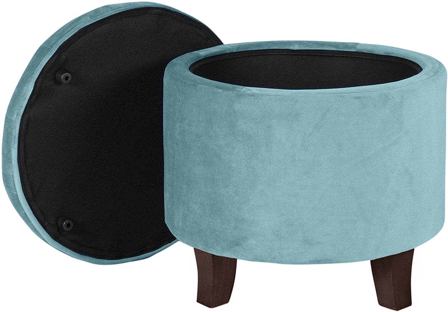 Ottomans : Fabric Upholstered Round Storage Ottoman with Removable Lid