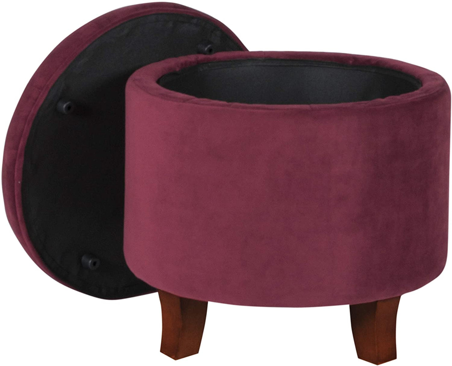 Ottomans : Fabric Upholstered Round Storage Ottoman with Removable Lid