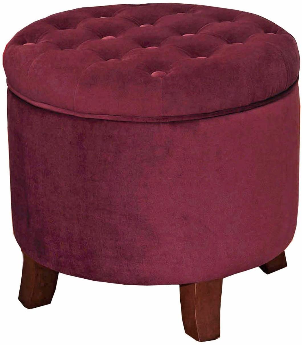 Ottomans : Fabric Upholstered Round Storage Ottoman with Removable Lid