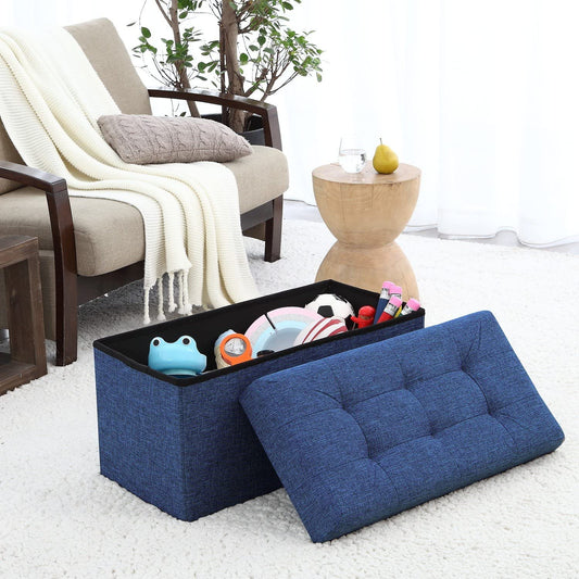 Ottomans : Foldable Tufted Linen Large Storage Ottoman