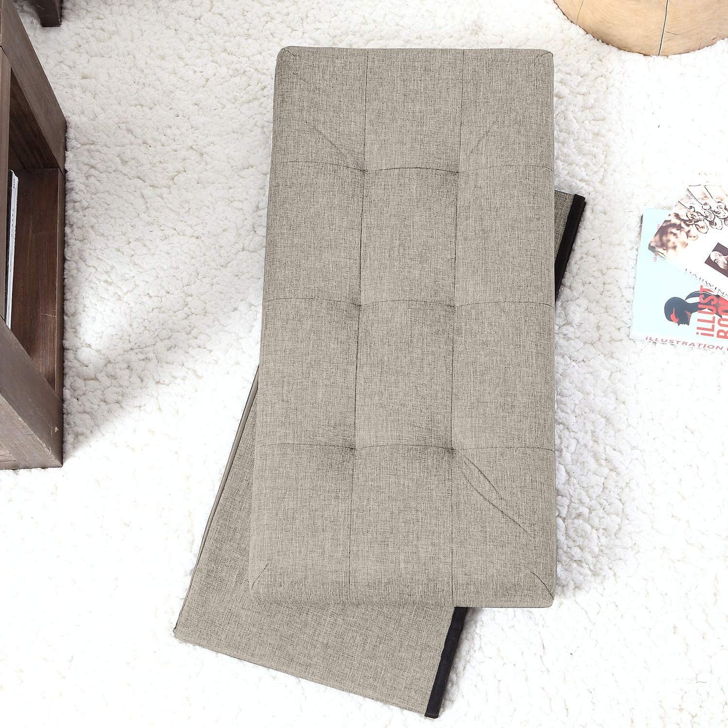 Ottomans : Foldable Tufted Linen Large Storage Ottoman