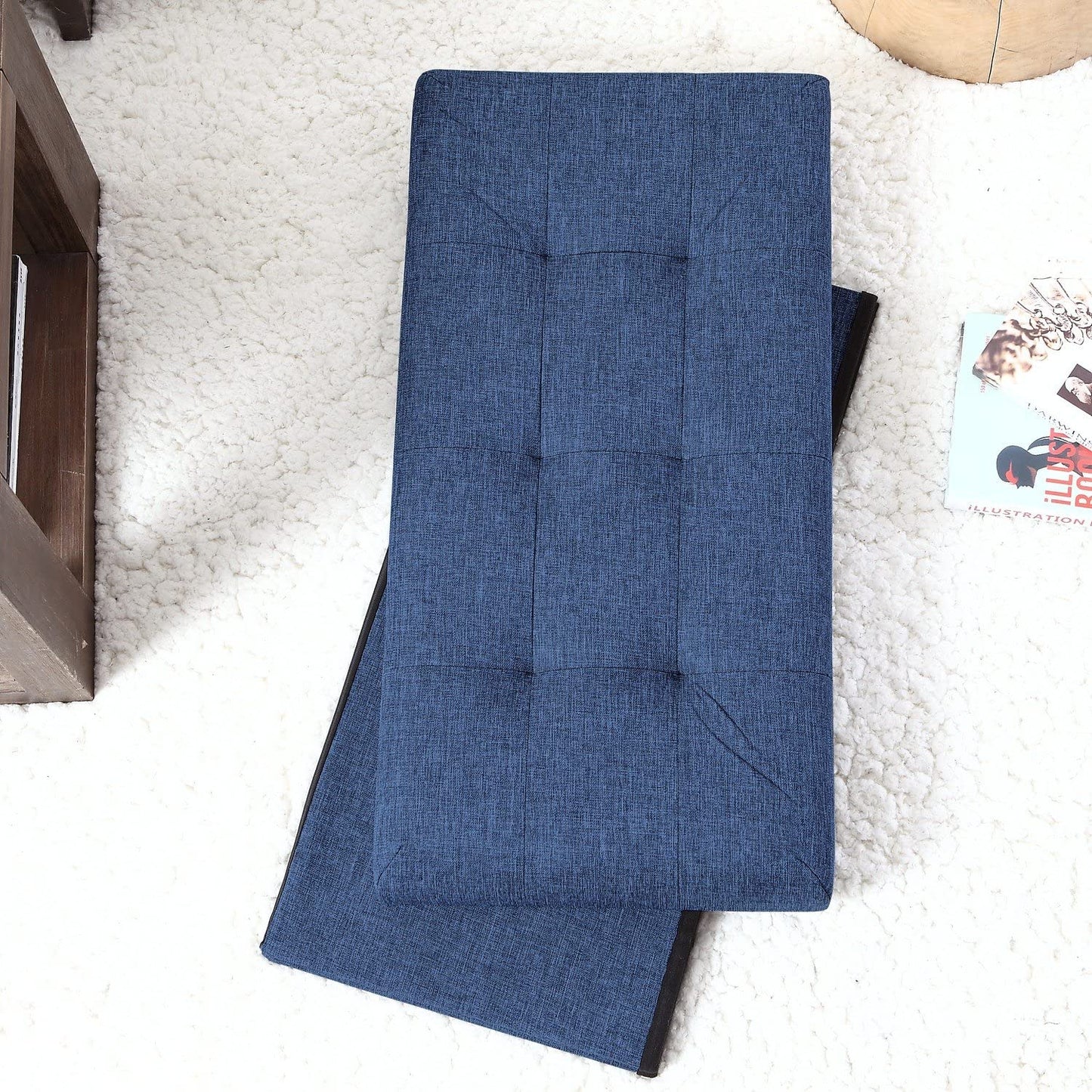Ottomans : Foldable Tufted Linen Large Storage Ottoman