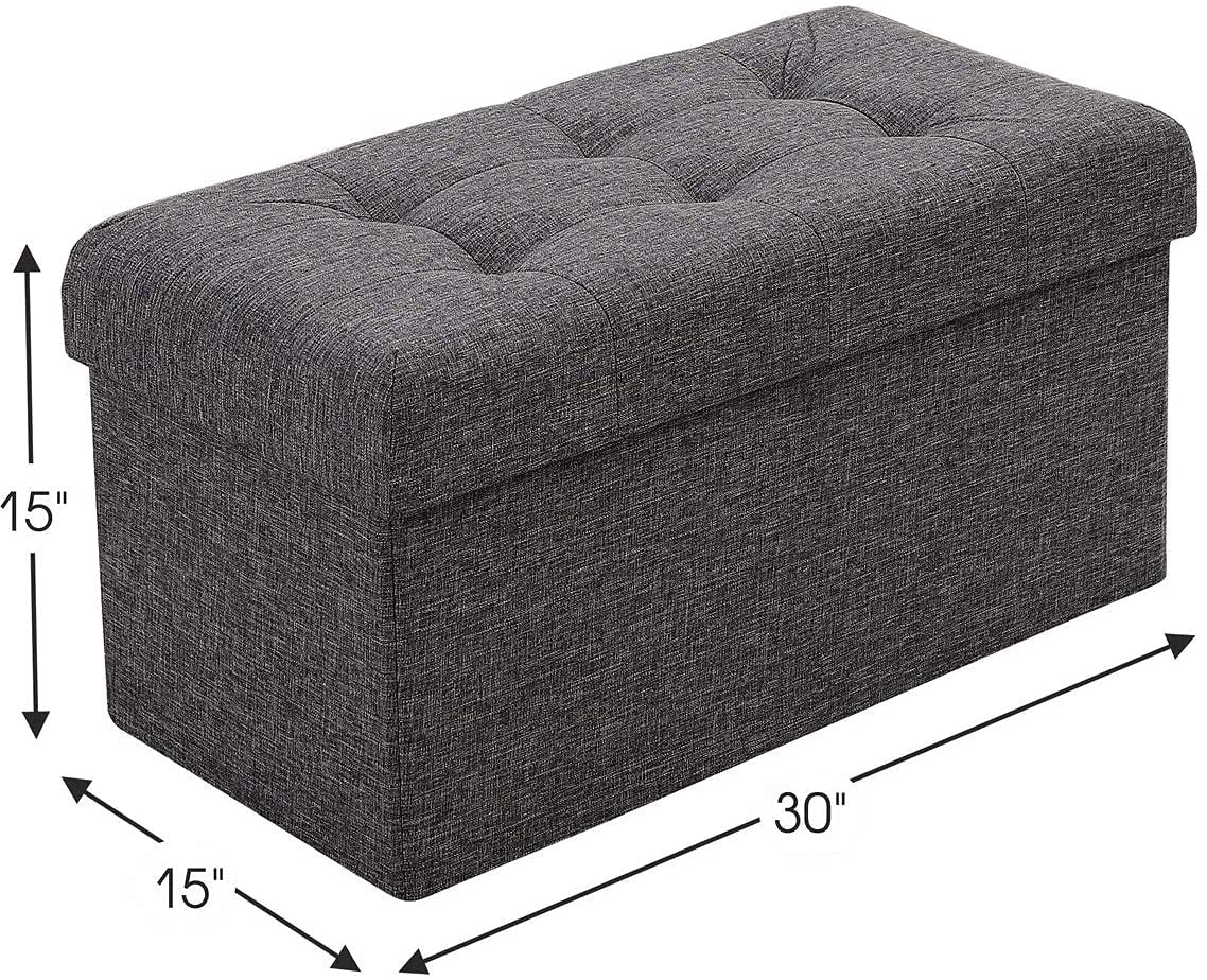 Ottomans : Foldable Tufted Linen Large Storage Ottoman
