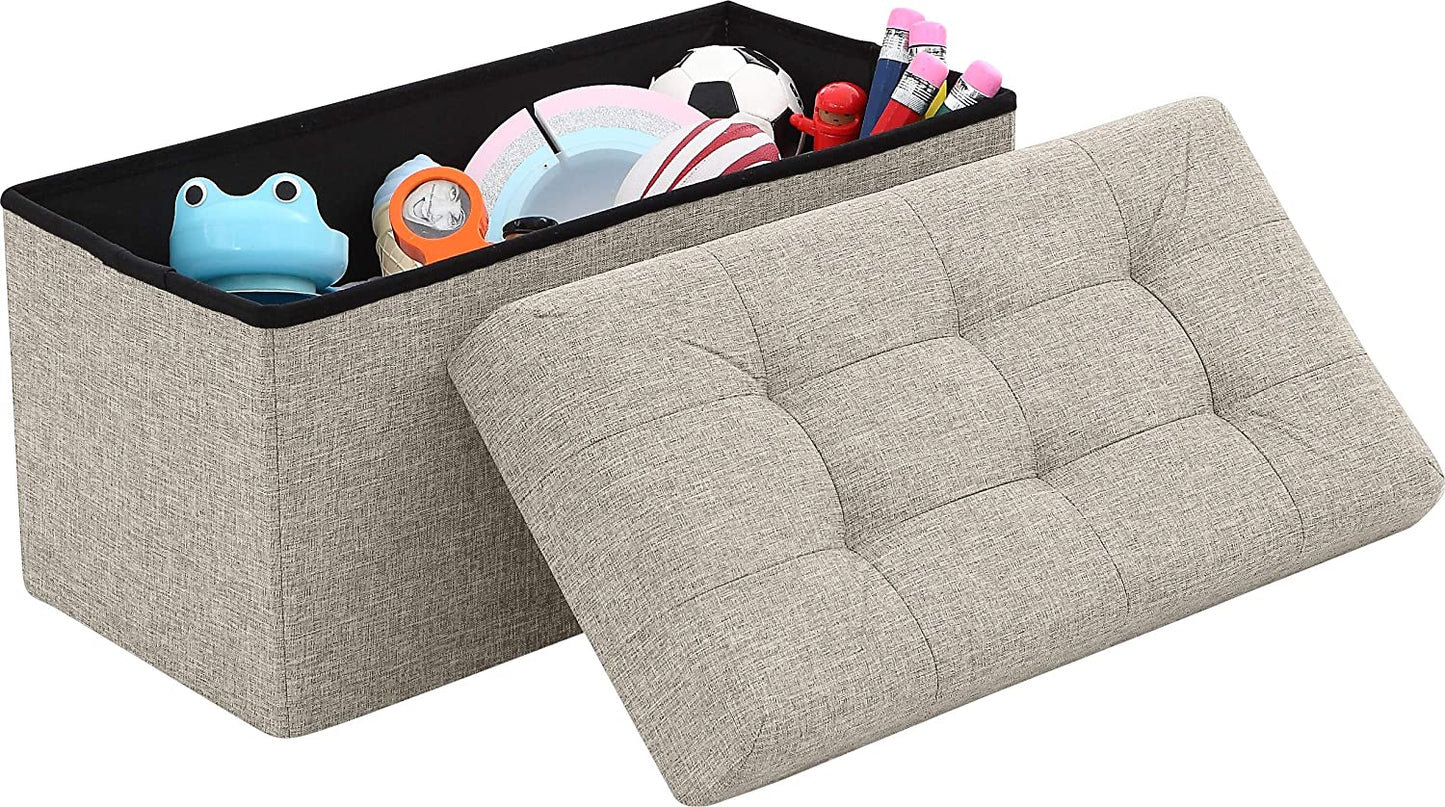 Ottomans : Foldable Tufted Linen Large Storage Ottoman