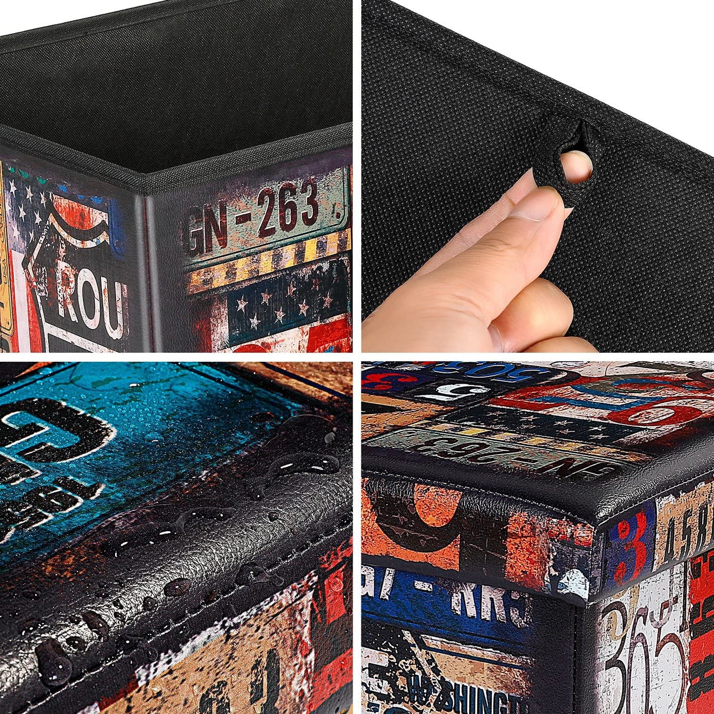 Ottomans : Folding Storage Ottoman Bench with Faux Leatherette Footrest Seat