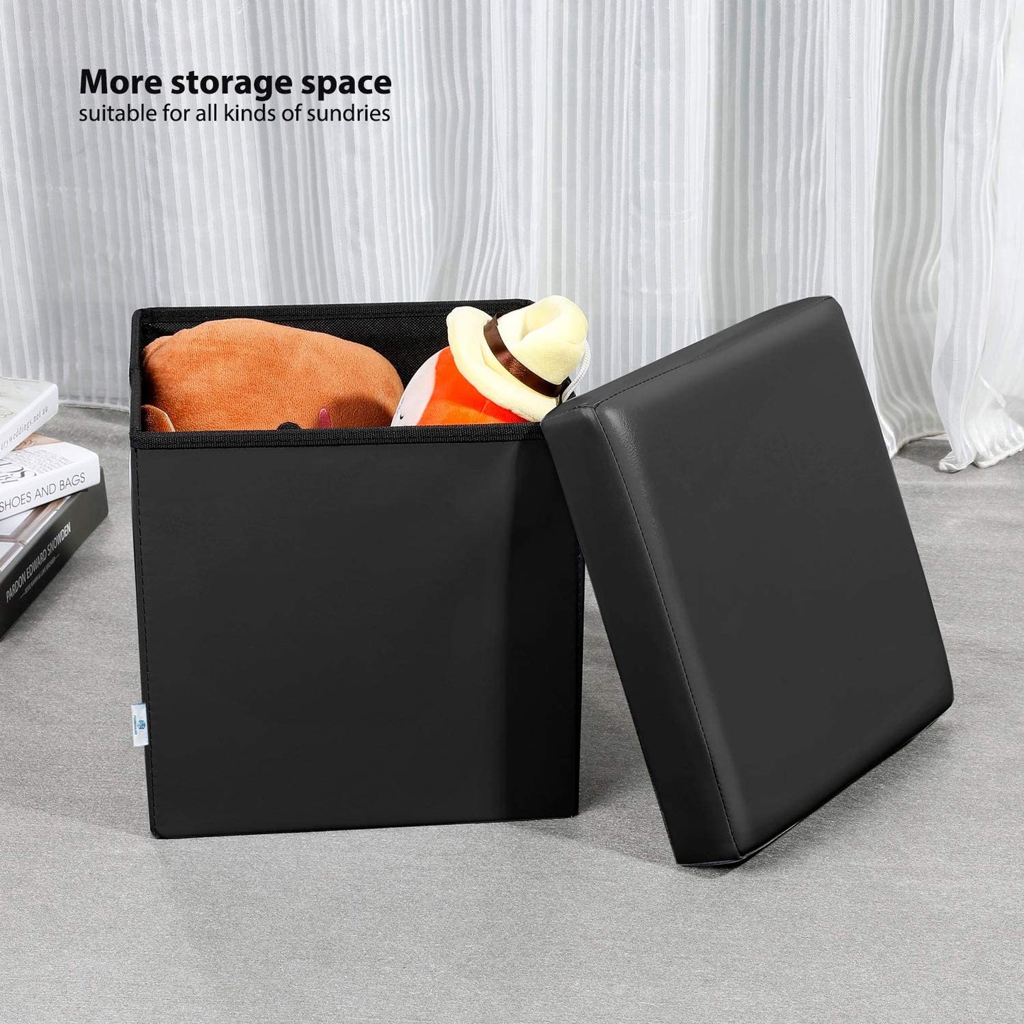 Ottomans : Folding Storage Ottoman Cube with Faux Leatherette