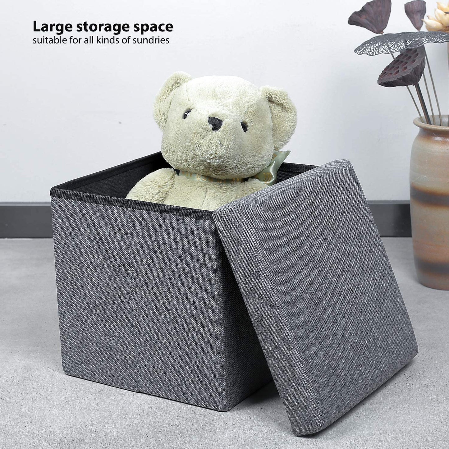 Ottomans : Folding Storage Ottoman Cube with Faux Leatherette
