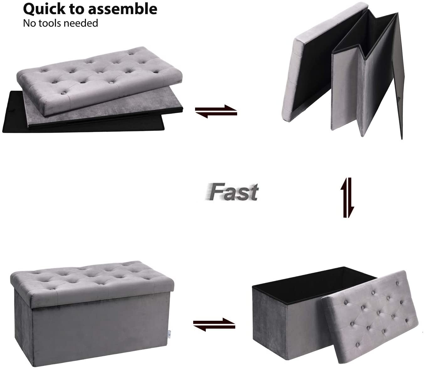 Ottomans : Folding Storage Ottoman, Long Shoes Bench, Velvet Footrest Stool Seat