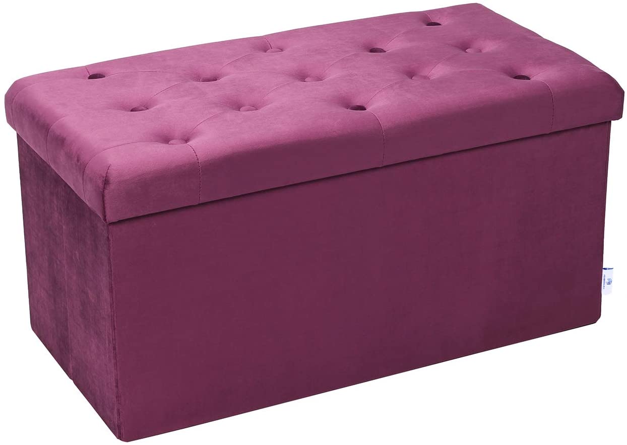 Ottomans : Folding Storage Ottoman, Long Shoes Bench, Velvet Footrest Stool Seat