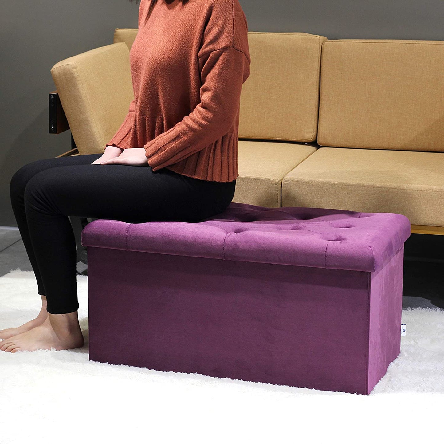 Ottomans : Folding Storage Ottoman, Long Shoes Bench, Velvet Footrest Stool Seat