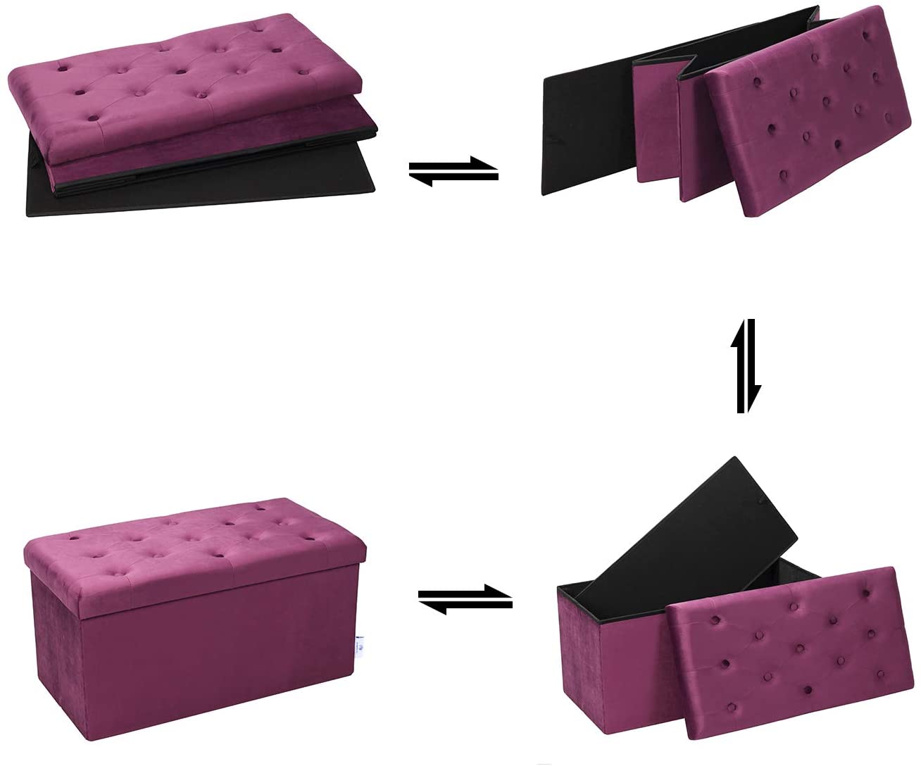 Ottomans : Folding Storage Ottoman, Long Shoes Bench, Velvet Footrest Stool Seat