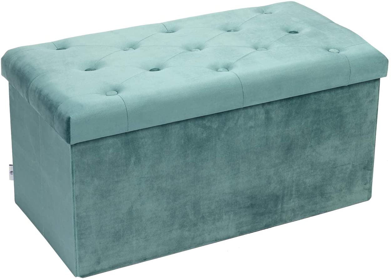 Ottomans : Folding Storage Ottoman, Long Shoes Bench, Velvet Footrest Stool Seat