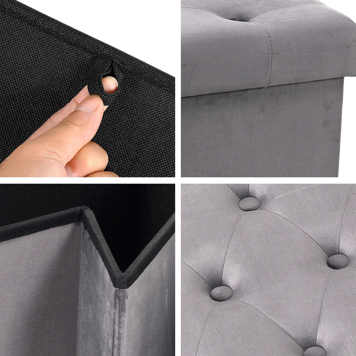 Ottomans : Folding Storage Ottoman, Long Shoes Bench, Velvet Footrest Stool Seat