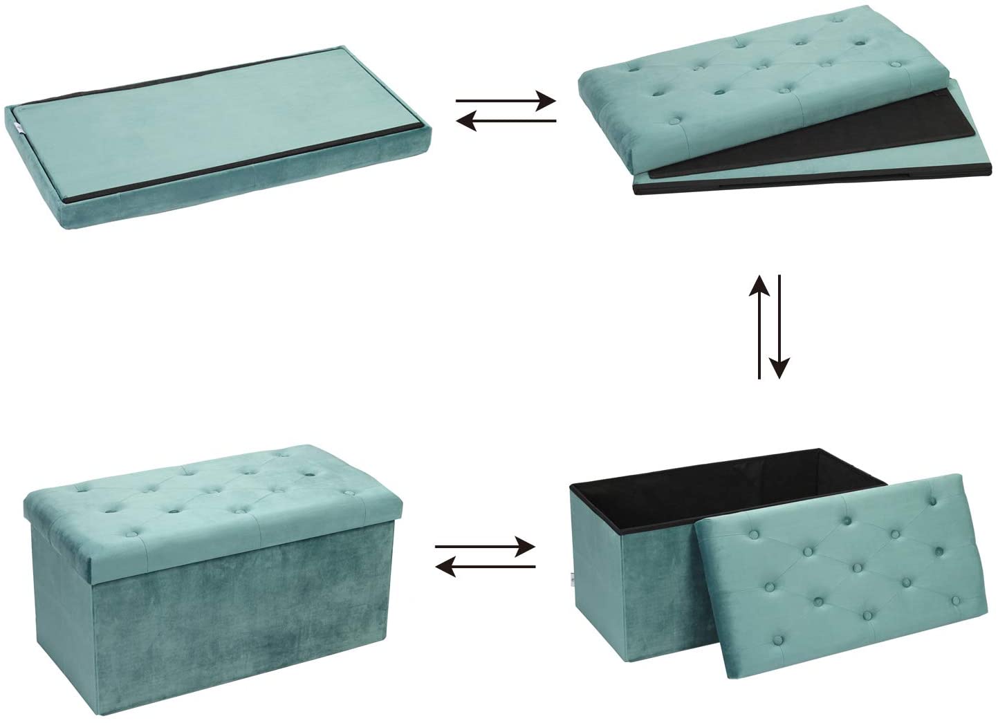 Ottomans : Folding Storage Ottoman, Long Shoes Bench, Velvet Footrest Stool Seat