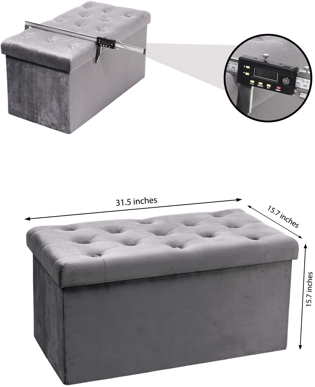 Ottomans : Folding Storage Ottoman, Long Shoes Bench, Velvet Footrest Stool Seat