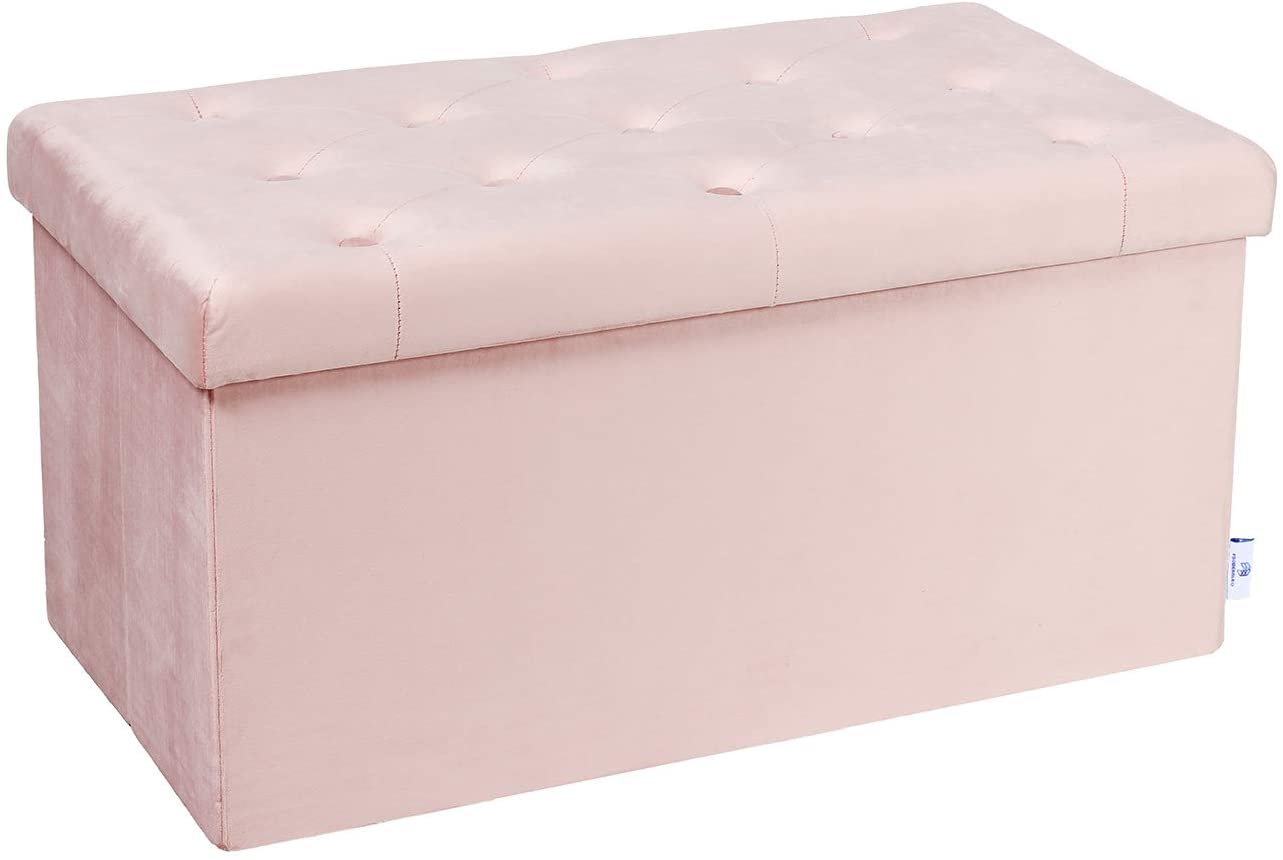 Ottomans : Folding Storage Ottoman, Long Shoes Bench, Velvet Footrest Stool Seat