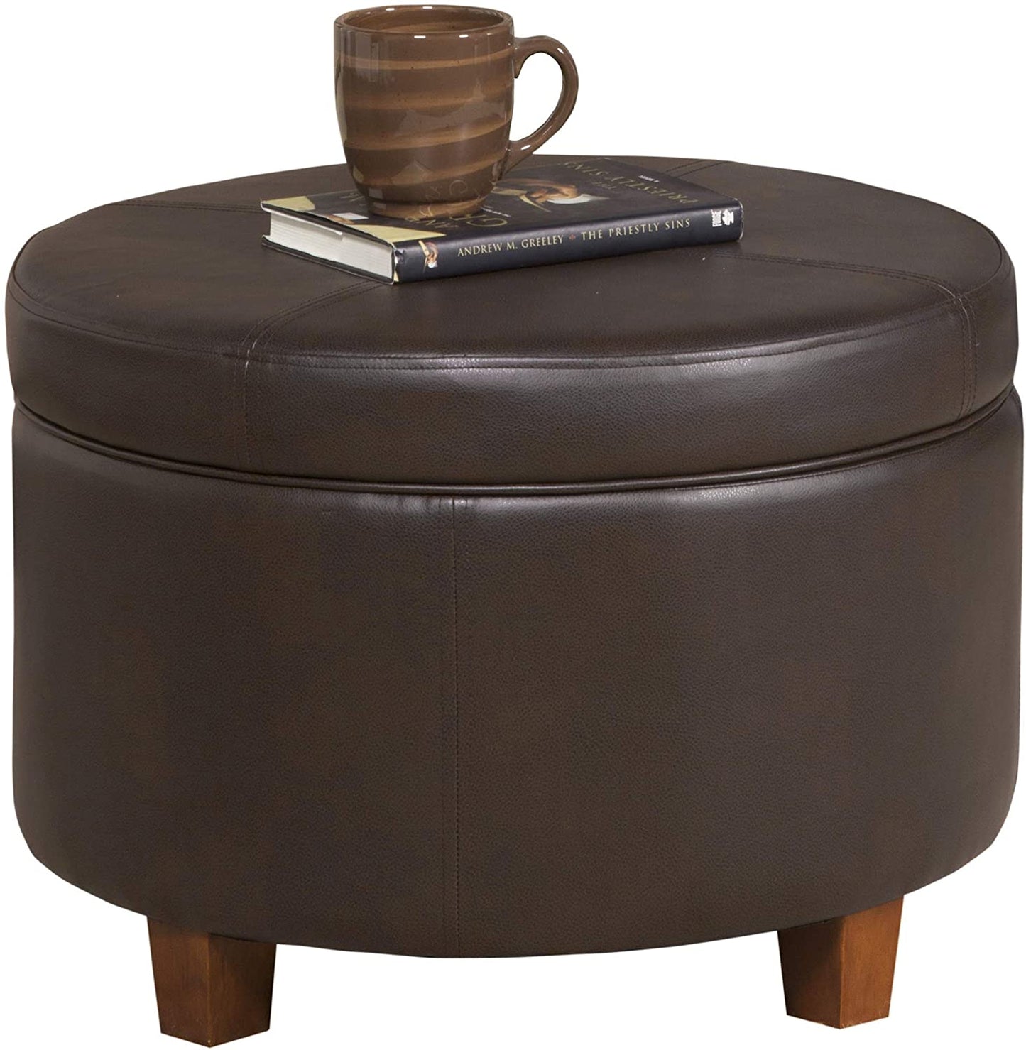 Ottomans : Large Leatherette Storage Ottoman Distressed Brown Faux Leatherette