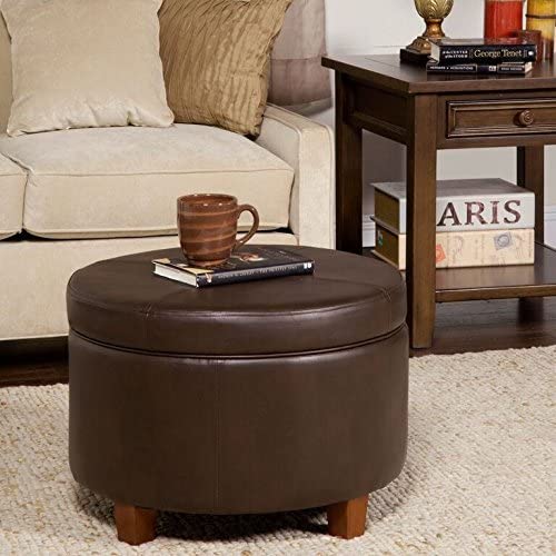 Ottomans : Large Leatherette Storage Ottoman Distressed Brown Faux Leatherette
