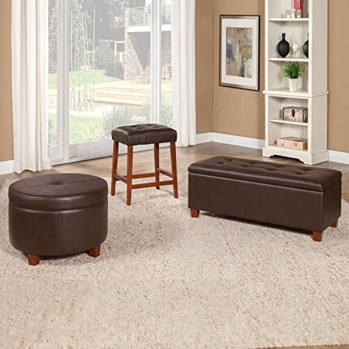 Ottomans : Large Leatherette Storage Ottoman Distressed Brown Faux Leatherette