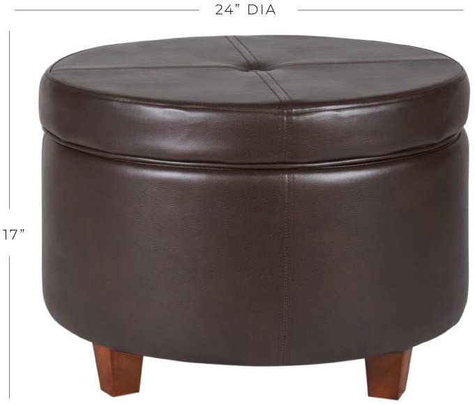 Ottomans : Large Leatherette Storage Ottoman Distressed Brown Faux Leatherette