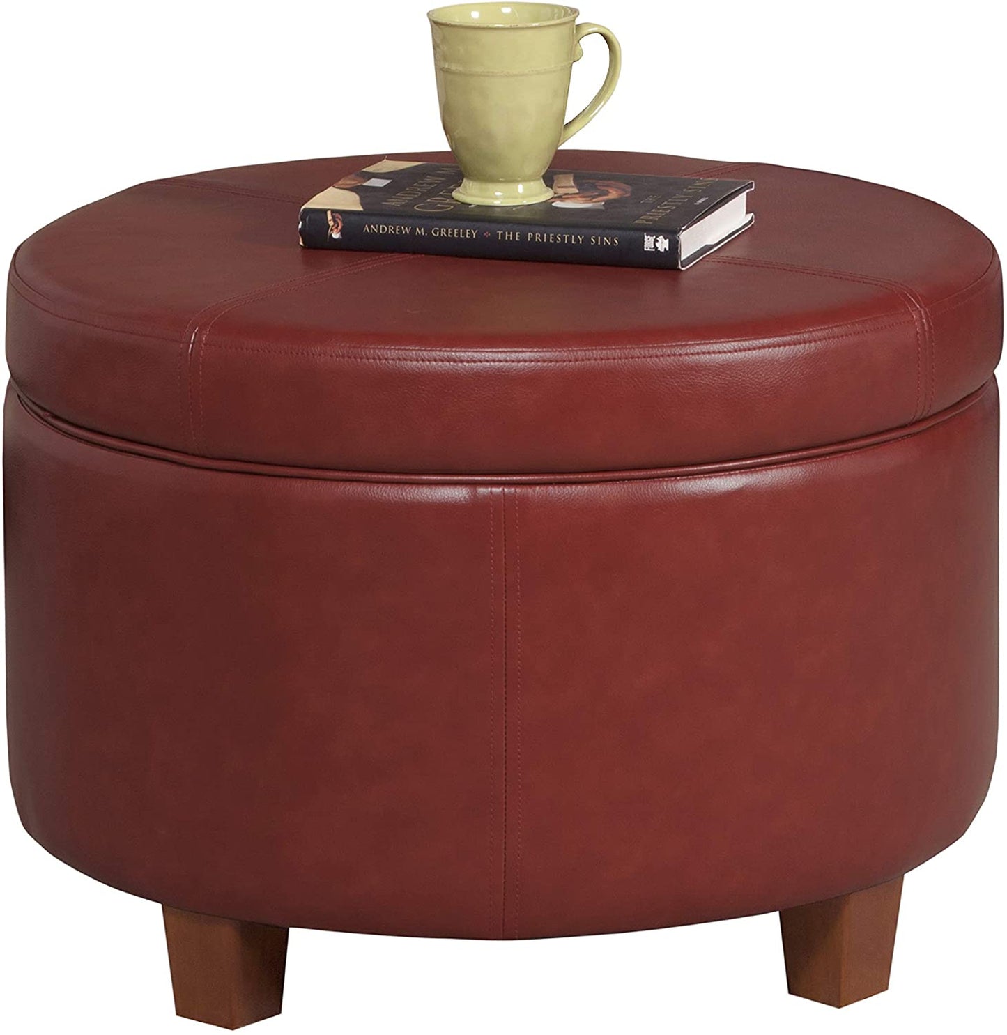 Ottomans : Large Leatherette Storage Ottoman Distressed Brown Faux Leatherette