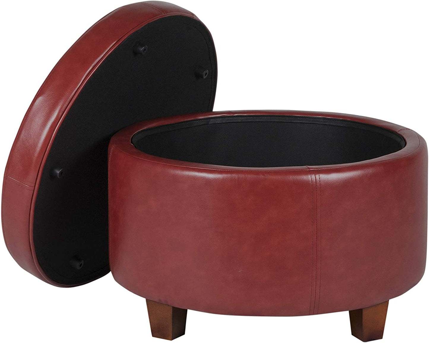 Ottomans : Large Leatherette Storage Ottoman Distressed Brown Faux Leatherette