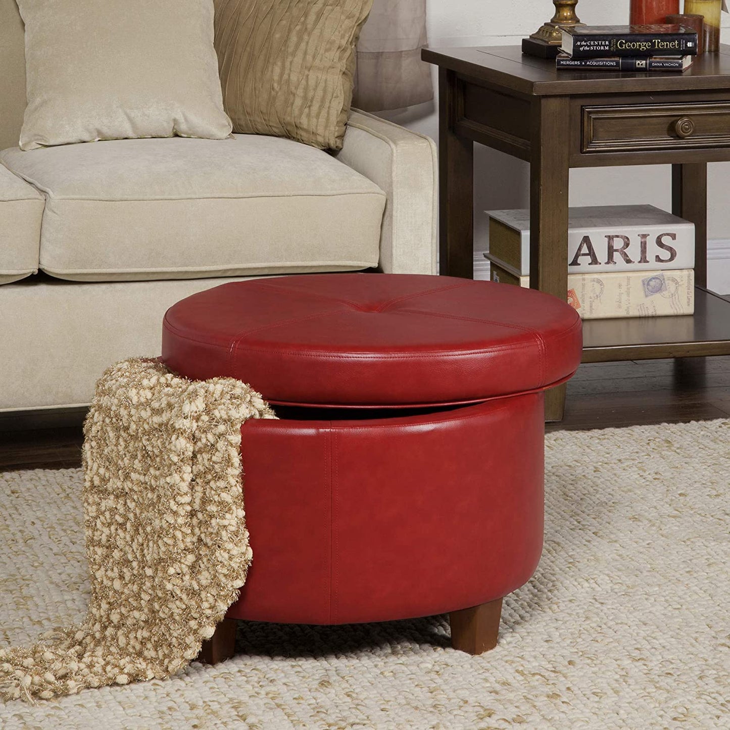 Ottomans : Large Leatherette Storage Ottoman Distressed Brown Faux Leatherette