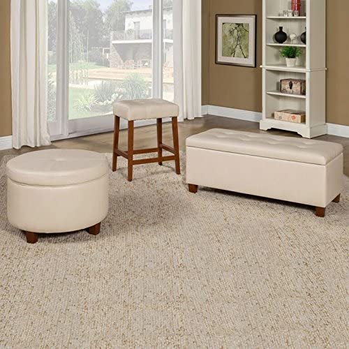 Ottomans : Large Leatherette Storage Ottoman Distressed Brown Faux Leatherette