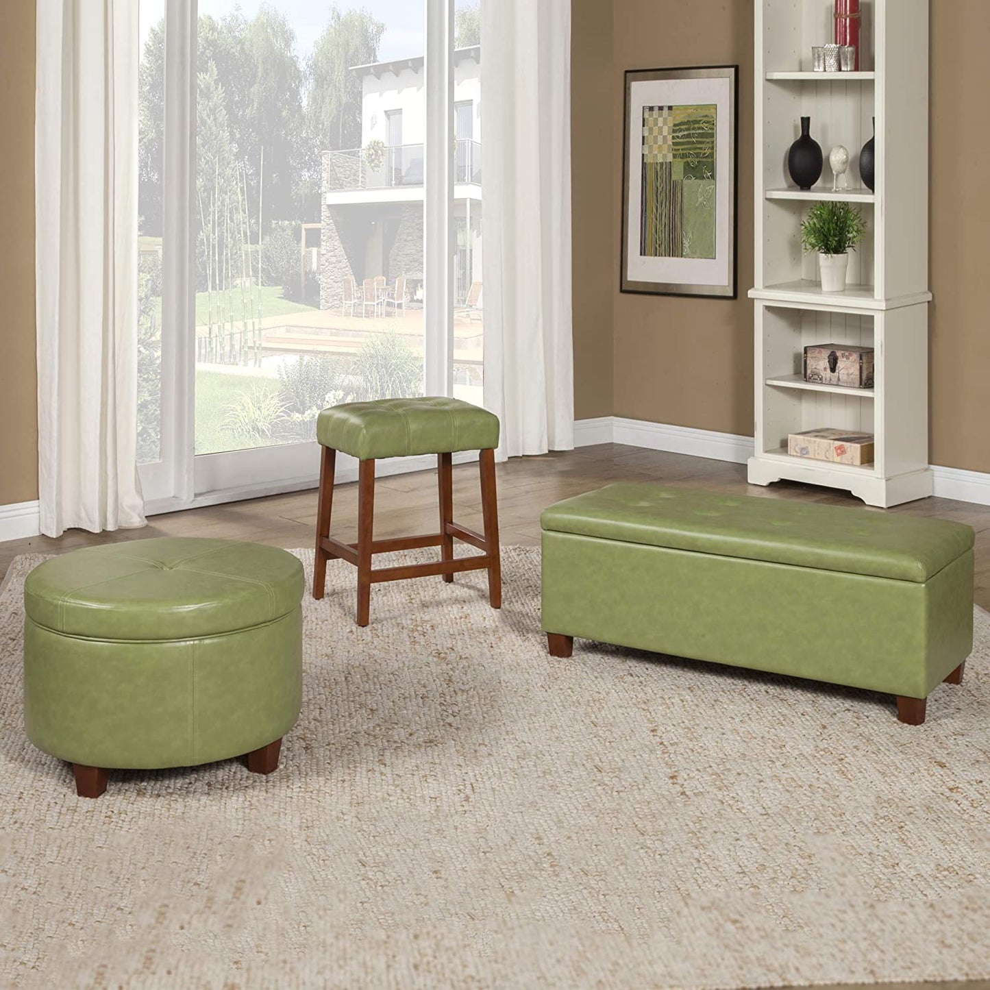 Ottomans : Large Leatherette Storage Ottoman Distressed Brown Faux Leatherette
