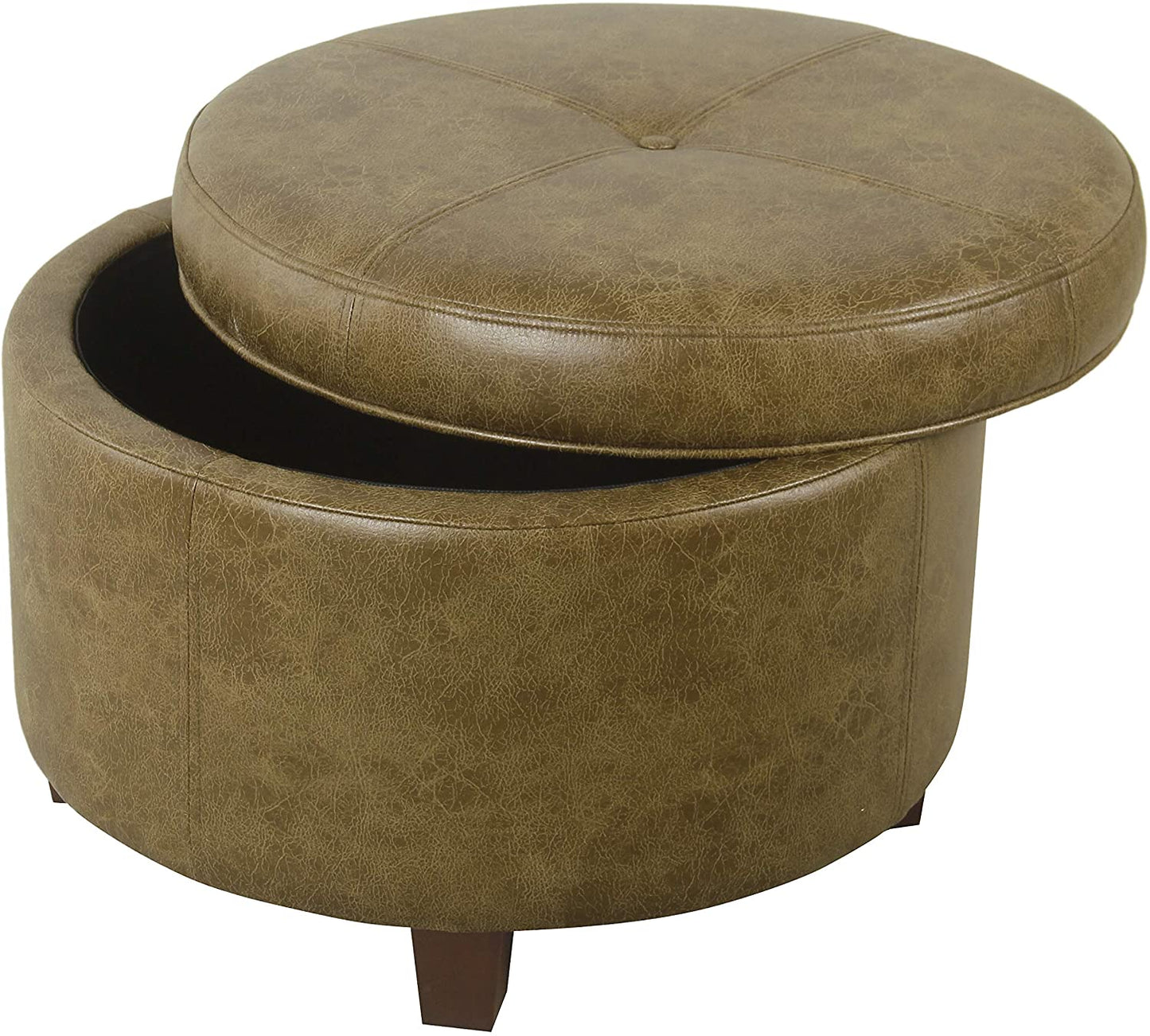 Ottomans : Large Leatherette Storage Ottoman Distressed Brown Faux Leatherette