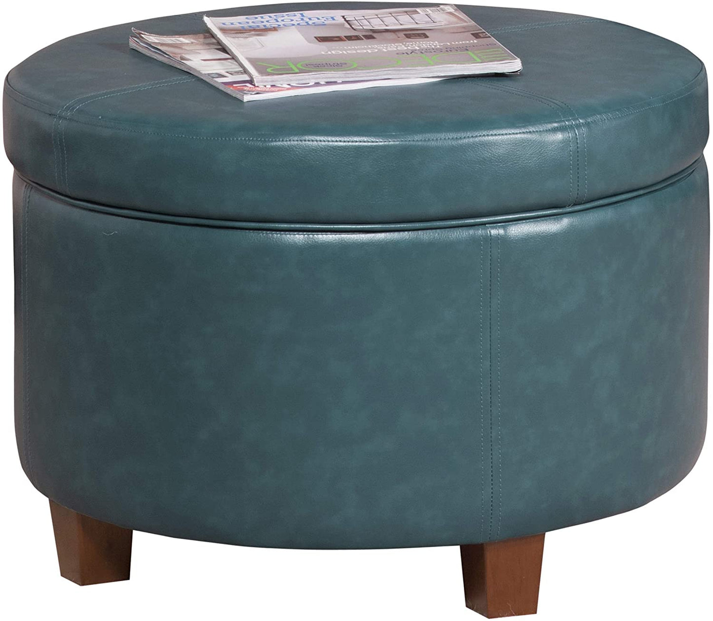 Ottomans : Large Leatherette Storage Ottoman Distressed Brown Faux Leatherette