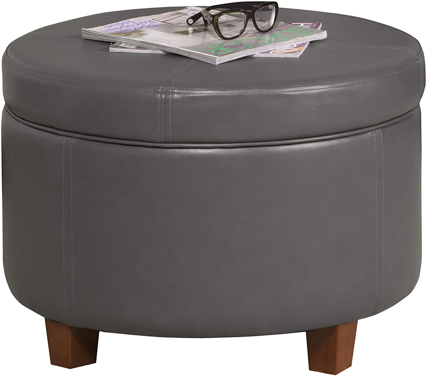 Ottomans : Large Leatherette Storage Ottoman Distressed Brown Faux Leatherette