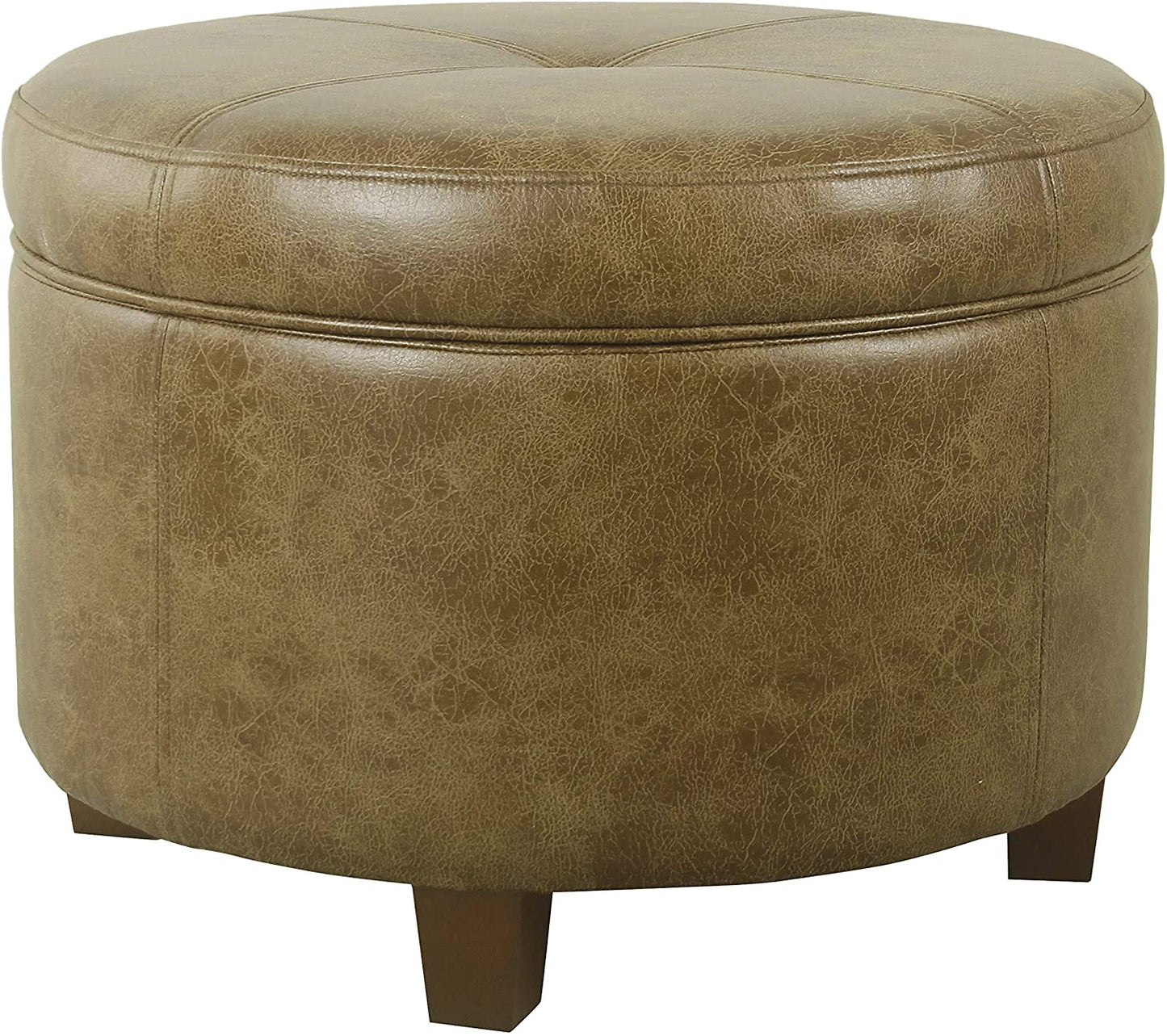 Ottomans : Large Leatherette Storage Ottoman Distressed Brown Faux Leatherette