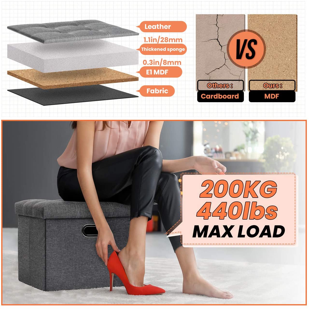 Ottomans : Leather Ottoman Rectangle Footrest Footstool Folding