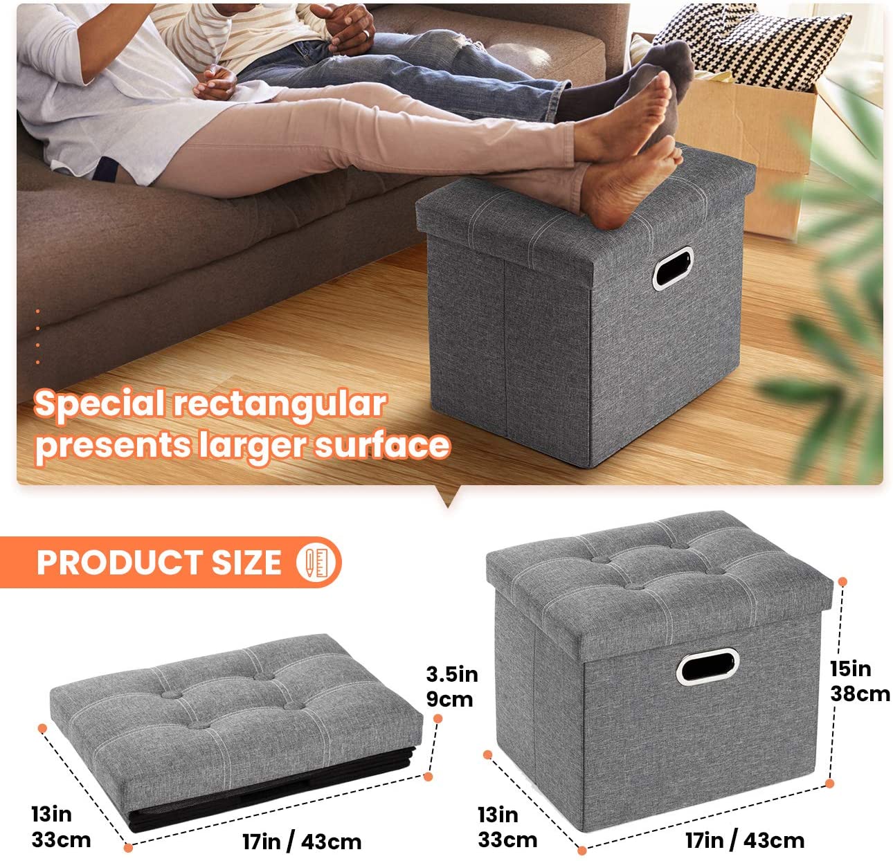 Ottomans : Leather Ottoman Rectangle Footrest Footstool Folding