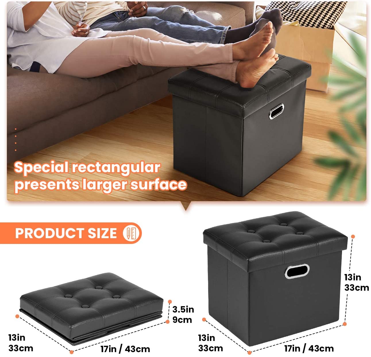 Ottomans : Leatherette Ottoman Rectangle Footrest Footstool Folding