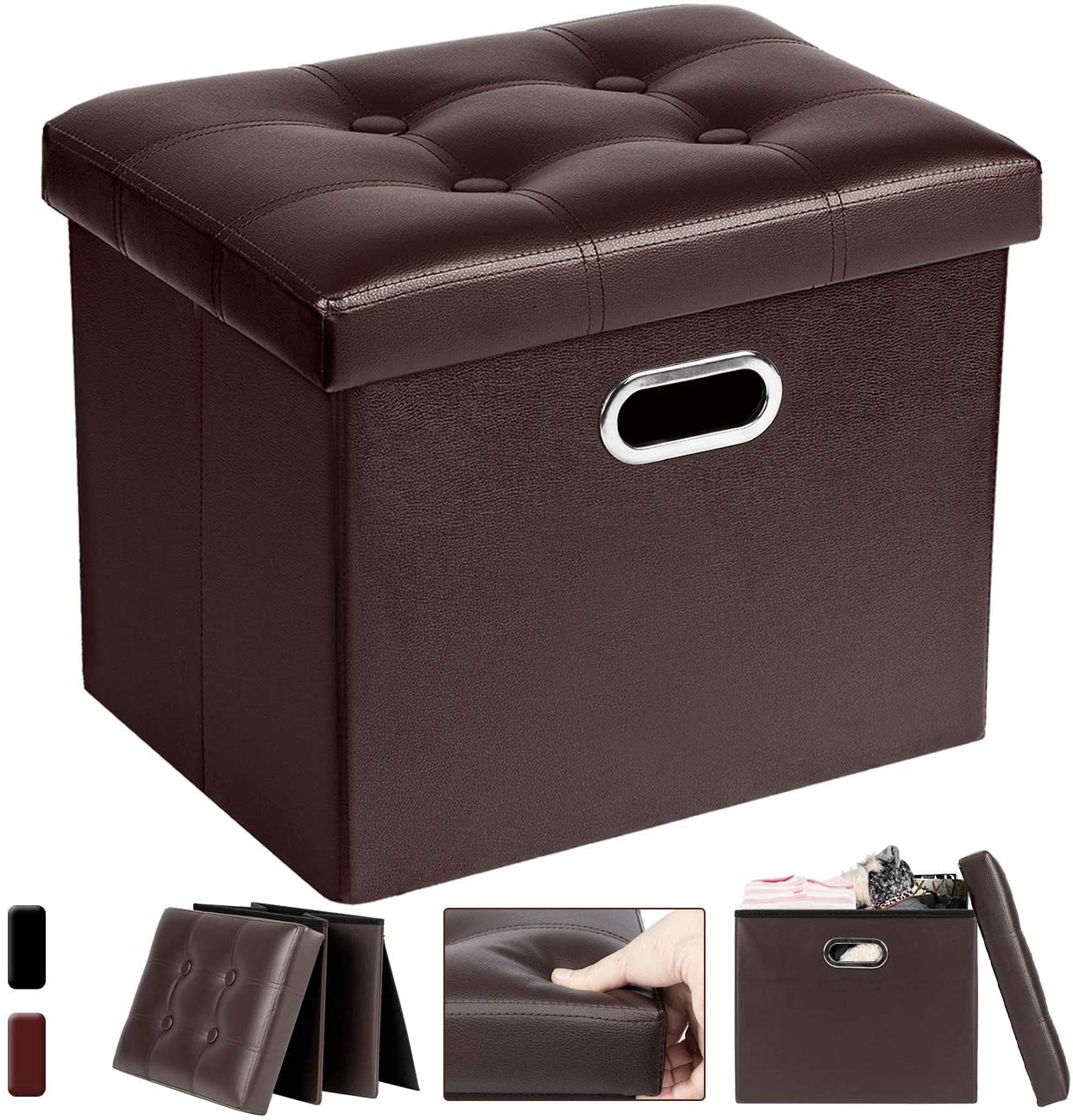 Ottomans : Leather Ottoman Rectangle Footrest Footstool Folding