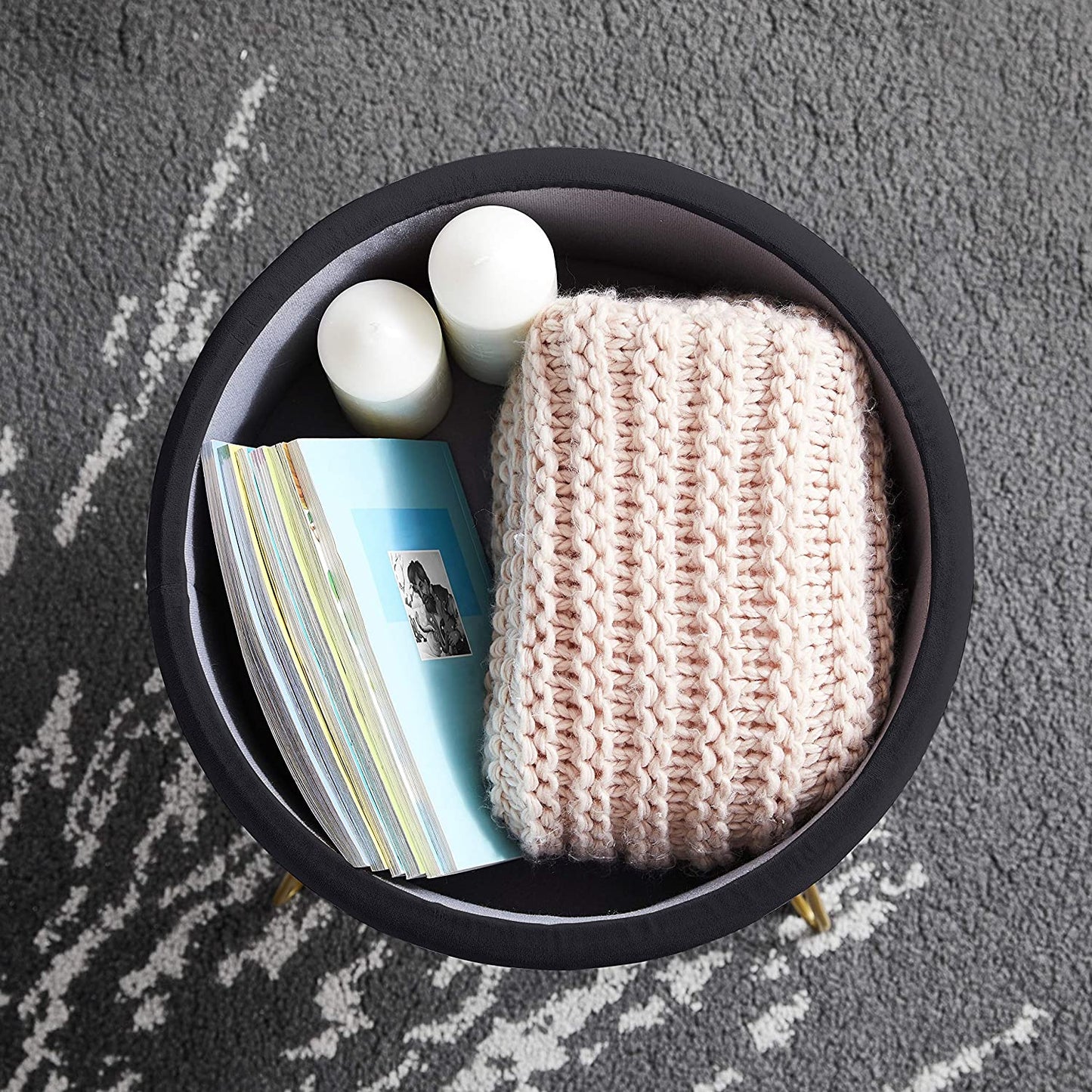 Ottomans : Modern Round Velvet Storage Ottoman Foot Rest